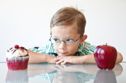 website conversion boy choosing between dessert or fruit